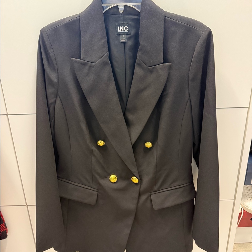 INC International Concepts Women's Black Blazer with Gold Buttons